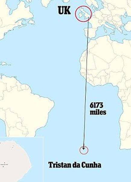 特里斯坦-达库尼亚群岛是英国的海外领土,距离英国本土6173英里(约合1万公里)