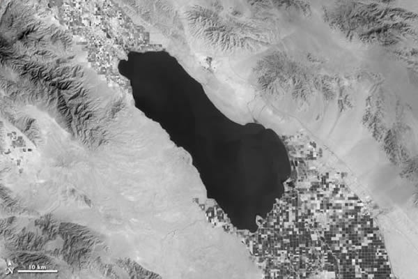 第一幅照片是热红外传感器(TIRS)获取的热红外图,它显示了所摄地区不同地点的地表辐射热量。辐射热量较少的地方颜色较暗,反之则颜色较亮。