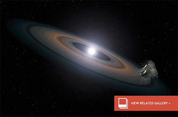 白矮星被来自小行星带的残骸所环绕的想象图