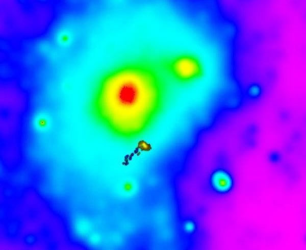 望远镜拍摄的IC 3418星系内部的气体物质分离的过程,形成了一个巨型“火球尾巴”