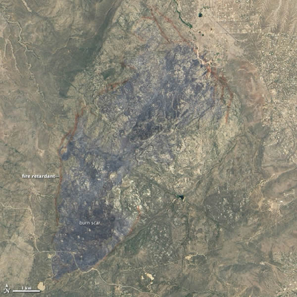 卫星照片展示美国亚利桑那州火灾留下的烧伤斑痕