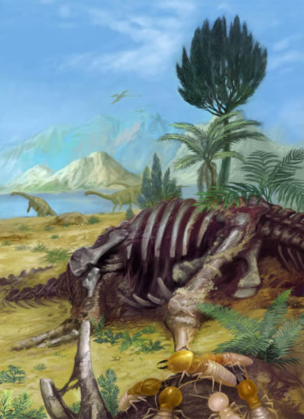 白蚁啃食恐龙尸体复原图