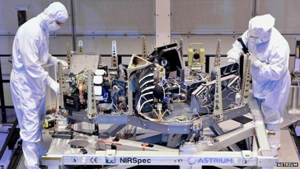 工程师正在组装近红外光谱仪(NirSpec)设备