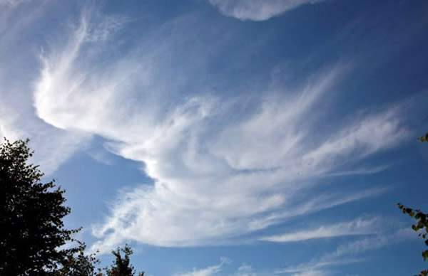 英国菲尔顿市天空出现酷似雄鹰的卷云奇观