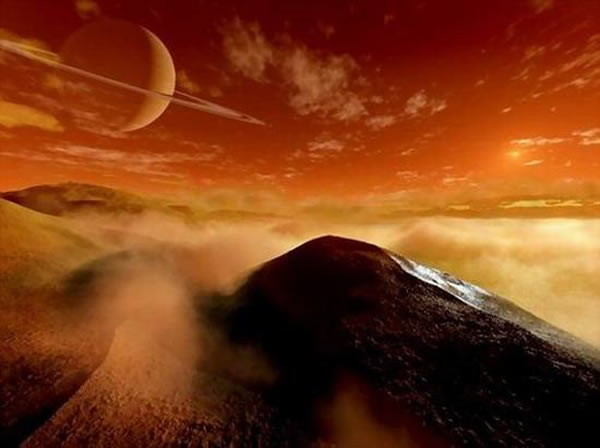 从土卫六角度观看土星,美国宇航局科学家最新研究发现土卫六大气层中含有制造塑料的重要化学物质。