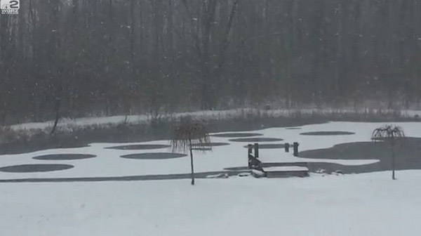 美国纽约附近发现“冰湖怪圈”