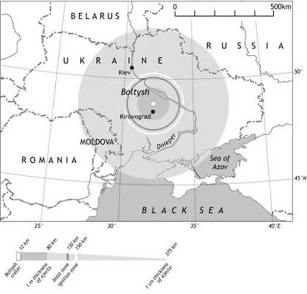 乌克兰的波泰士陨石坑拥有完好保存的沉积物,使得科学家能够估计撞击后的加热时间。