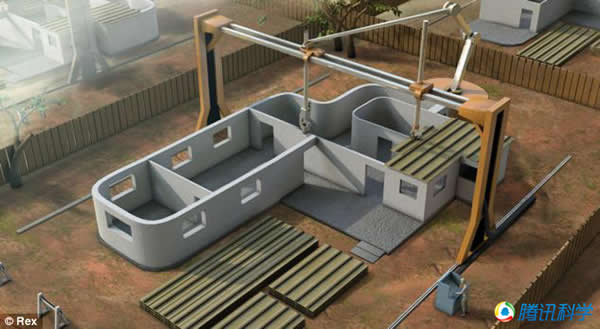 可移动的“龙门吊”和喷嘴是建造月球房屋的关键部分。