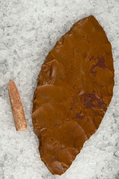 这些石器1968年发现于美国蒙大拿州西部一个克洛维斯时代的埋葬地点