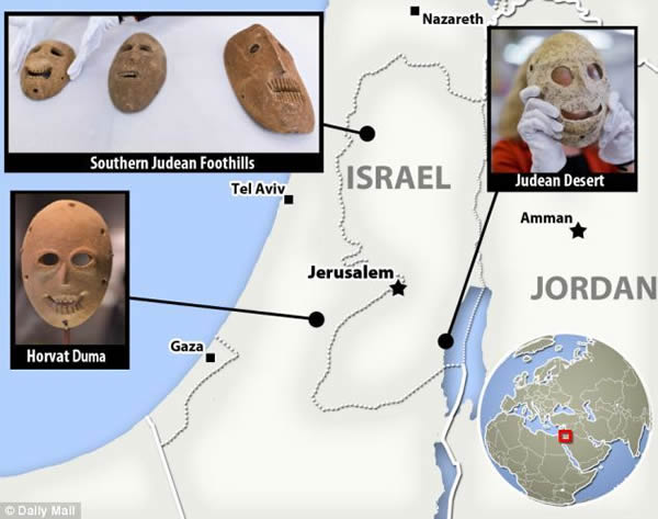 以色列博物馆多年来一直保管着其中两个面具,一个是在朱迪亚沙漠纳哈尔-赫马尔的一个洞穴内发现的,另一个是在朱迪亚丘陵区的霍尔瓦特-杜马发现的