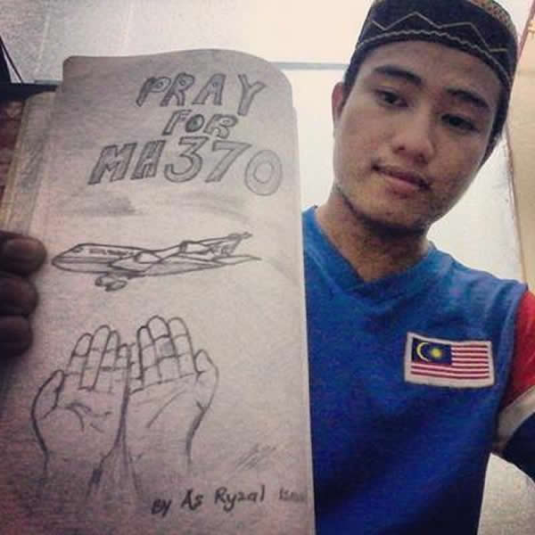 1名马来画家在脸书上展示为马航祈祷的图画