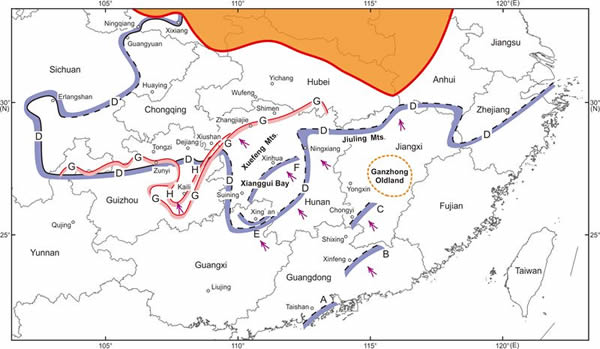峰山-九岭山两侧自东南沿海至扬子地台广西运动的逐次抬升与华夏古陆的扩展