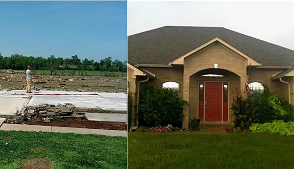 史密斯一家的寓所(右)风灾后被夷为平地(左)。