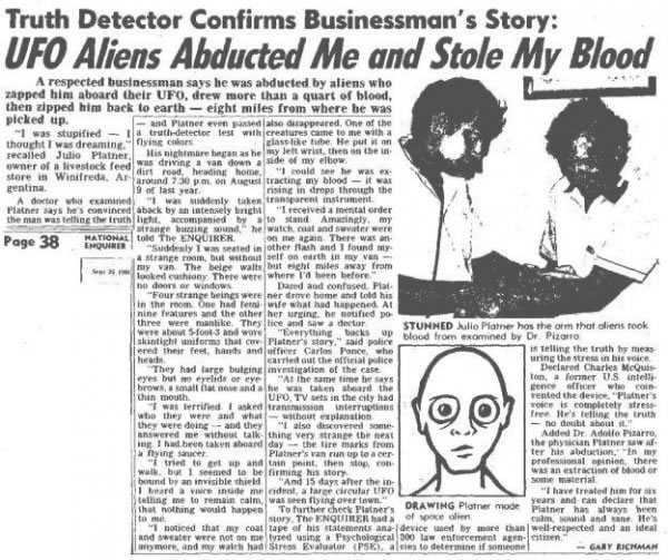 1985年,巴西农夫安托尼奥•维拉斯•博厄斯(Antônio Vilas-Boas )声称自己被外星人绑架,并与一位有着像猫