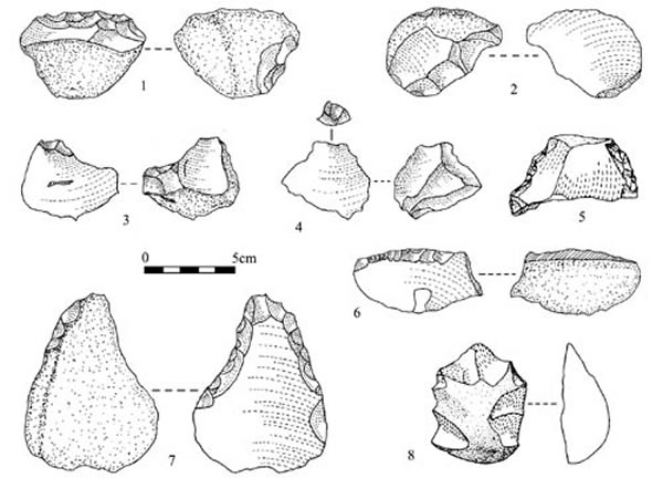图3 高岭坡旧石器遗址的部分石片和轻型石器(侯亚梅供图)