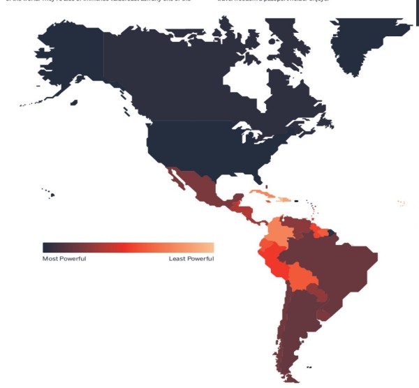 颜色愈深至偏黑国家,护照通行程度愈高。