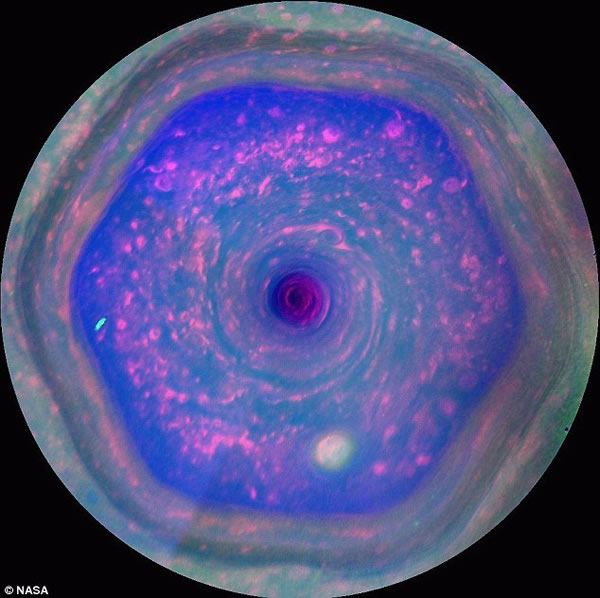 土星的极区出现持续时间很长的六边形喷射流(北极)和两极出现的两个类似飓风的风暴,令科学家感到非常吃惊。它们的驱动力至今仍是个谜。在“卡西尼”号仅剩的3年任务期间