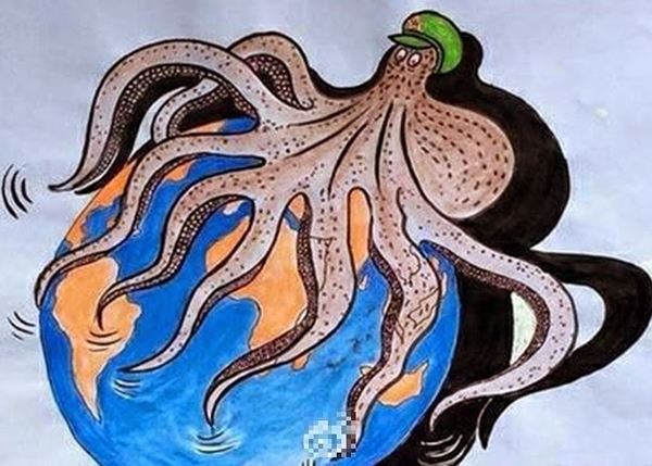 越南民众将大陆比作企图占领全球的巨型八爪鱼