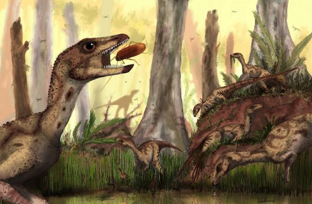 艺术家描绘委内瑞拉境内最新挖掘发现的恐龙新物种Laquintasaura venezuelae,它们生活在两亿年前。