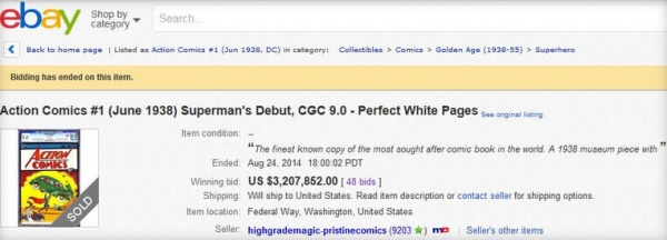 美国超人《动作漫画》(Action Comics)创刊号以320万美元天价成交