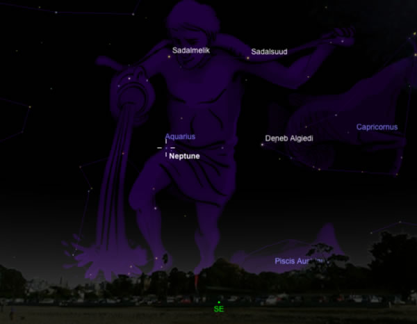这个星图显示的是宝瓶座(Aquarius);海王星在2014年发生「冲」的时候位于这个星座。 Credit: SkySafari