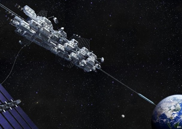 太空升降机以磁力摩打推动,全长9万6千公里。图为升降机的构想图。