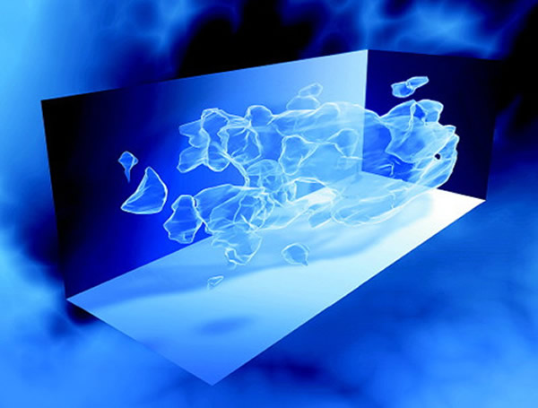 资料图片:2007年,借助“哈勃”太空望远镜和引力透镜现象,科学家绘制了一张在遥远星系中暗物质的“三维分布图”。