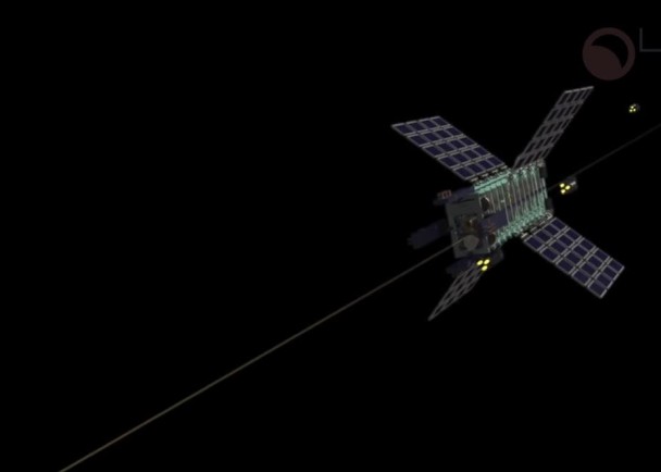 采探车搜集资源运上升降机,后者沿太空输送带飞返太空站。