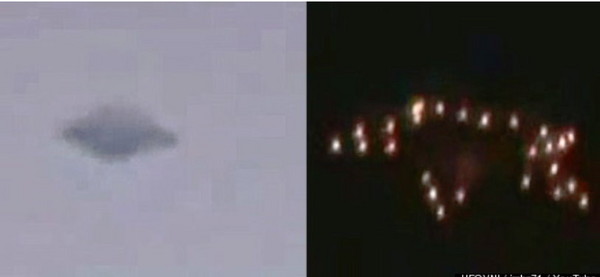 11月16日拍到的杏仁状UFO。右方今年二月拍到的UFO。