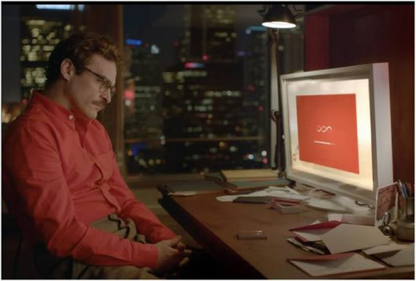 在美国科幻电影《她》中,孤独内向的男主角(如图)爱上了拥有性感女声的人工智能操作系统“女主角”,即他面前的电脑。