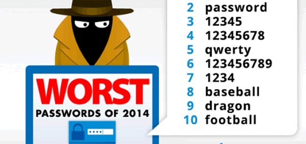 SplashData����2014�����ܻ�ӭ���룺123456������һ����password���ڶ�