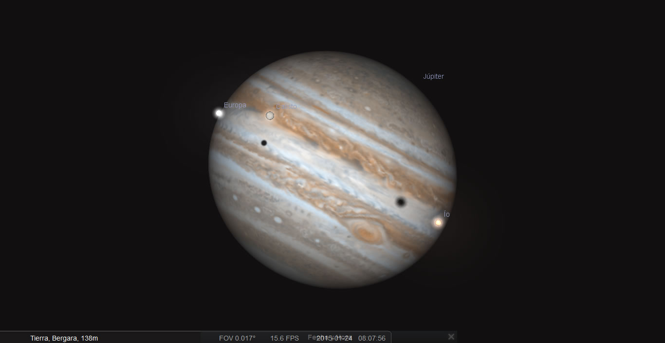 2015年1月24日拍摄的木星及其卫星的照片