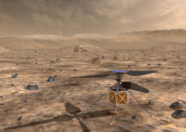 NASA测试无人直升机,协助探测火星地形。图为构想图。