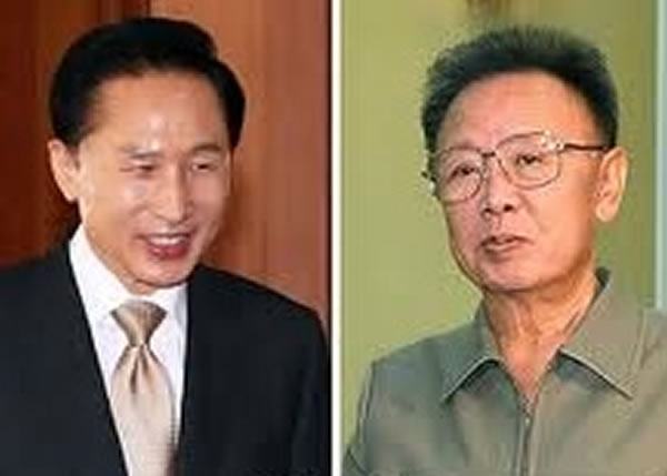 李明博(左图)称,金正日(右图)曾透过中国领导人,建议举行两韩峰会。