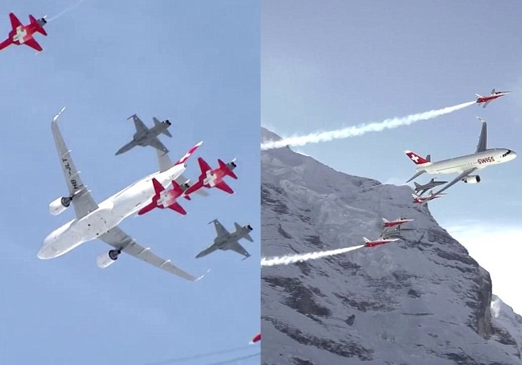 瑞士雪山区举行飞行表演