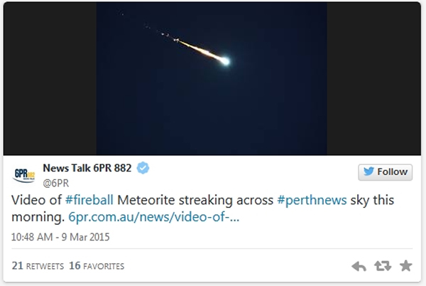 当地电台也在社交网上张贴有关陨石的报道