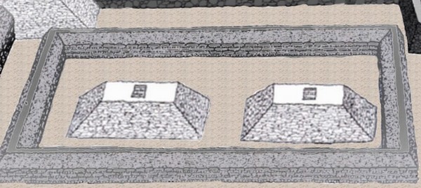 研究团队重建珊瑚金字塔的示意图。塔高约4、5公尺,底座每边约20公尺宽;顶部平台长、宽约1公尺,是暂存君主遗体之处。历史上流传,每一座金字塔需利用1万个团块状活