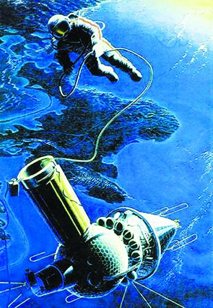 列昂诺夫还是一个优秀的太空画家,曾描绘自己进入太空时的情景。