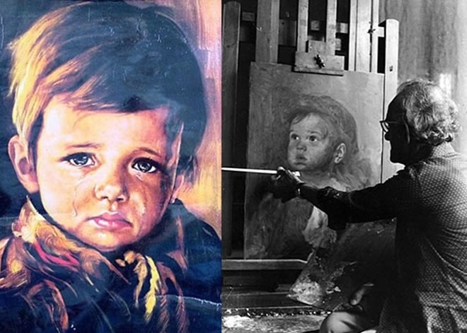 阿马迪欧(右图绘画者)的《哭泣的少年》(左图)系列作品,同被指下了诅咒。