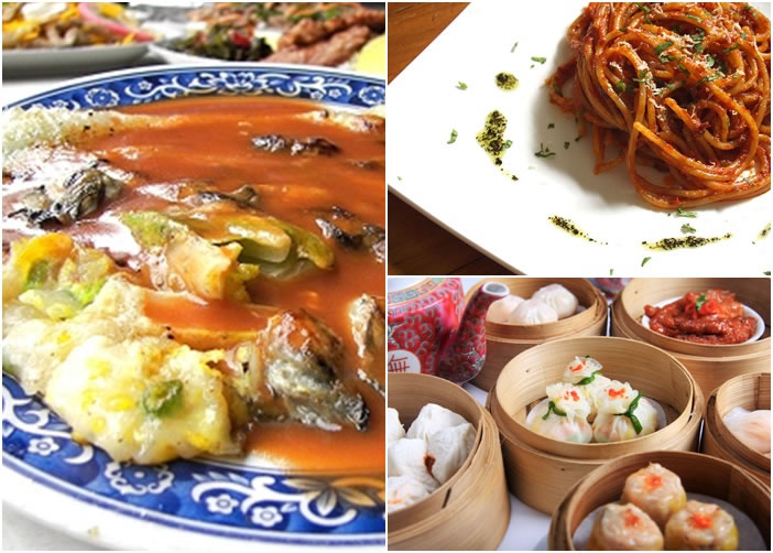 台湾的蚵仔煎(左图)、意大利粉、香港点心均是各地的地道美食。