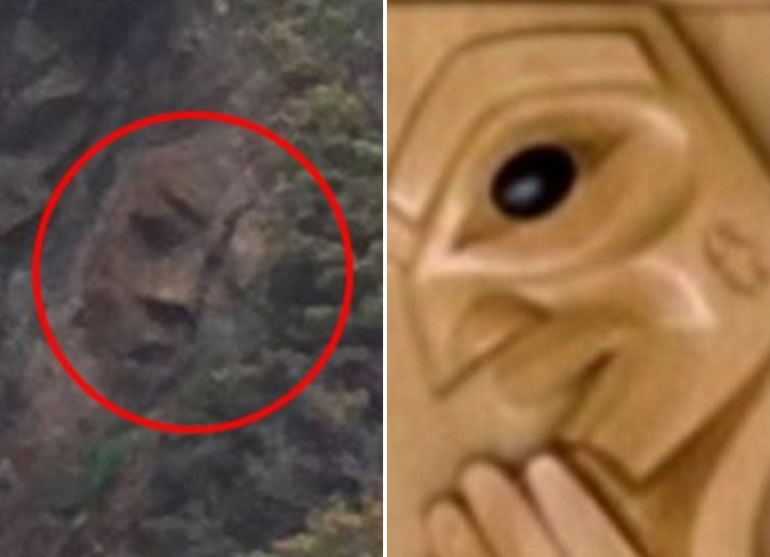 半张脸(左图)像极Tseshaht族的神只(右图)。