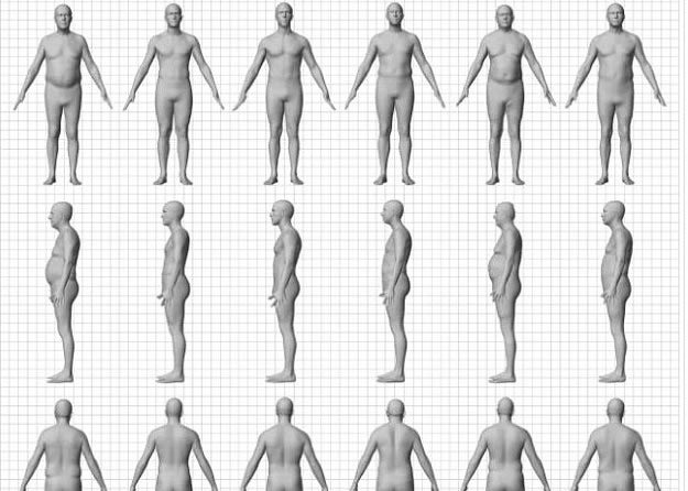 Body Labs早前分析了6个一样高度及体重,但身形完全不一样的男性身体图像。