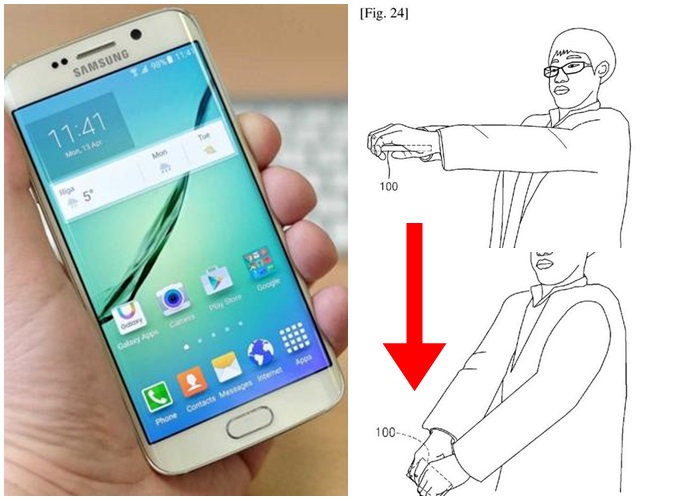 右图展示用家水平举起手机,再往下移向身体。