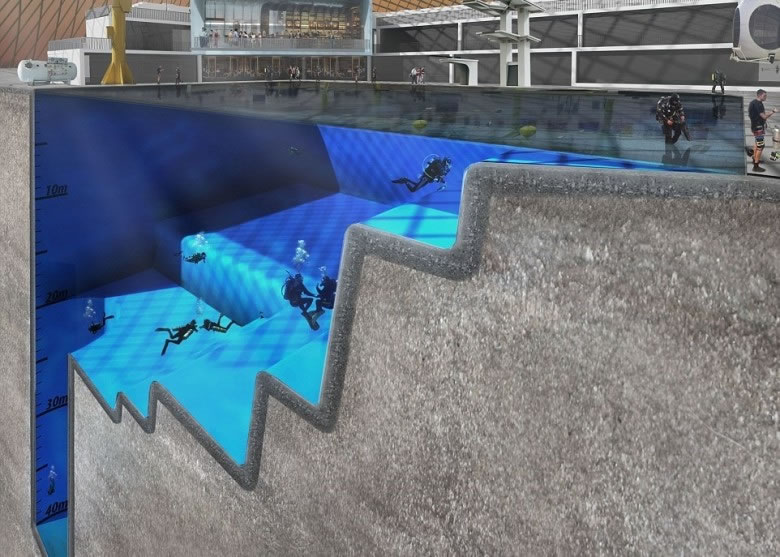 池底属阶梯式设计。图为泳池构想图。