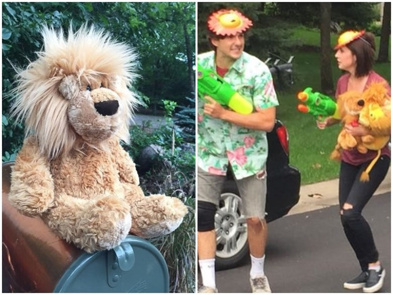 有示威者戴“狮子”上阵(右图),并手持水枪,斥不耻帕尔默之举。