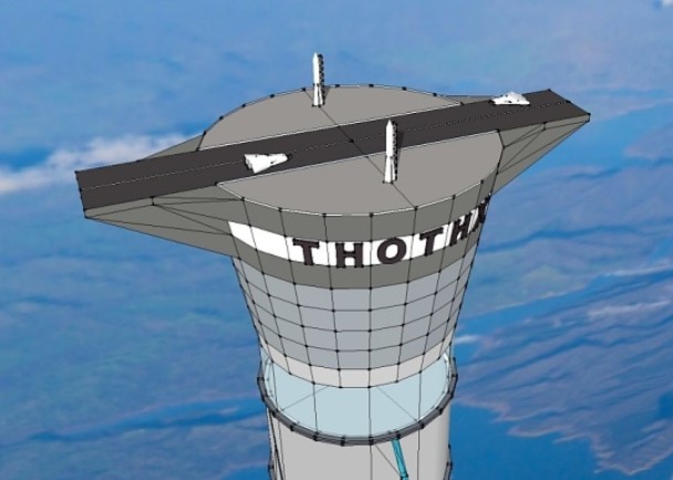太空塔顶将建有跑道。图是太空塔的构想图。