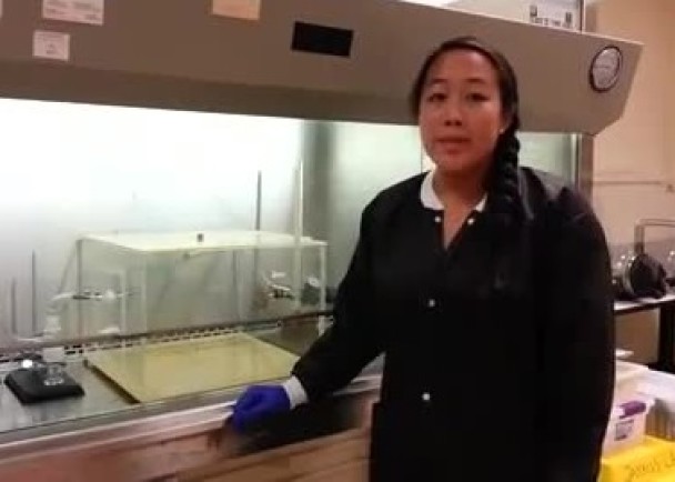 研究员讲解及示范“呕吐机器人”的运作