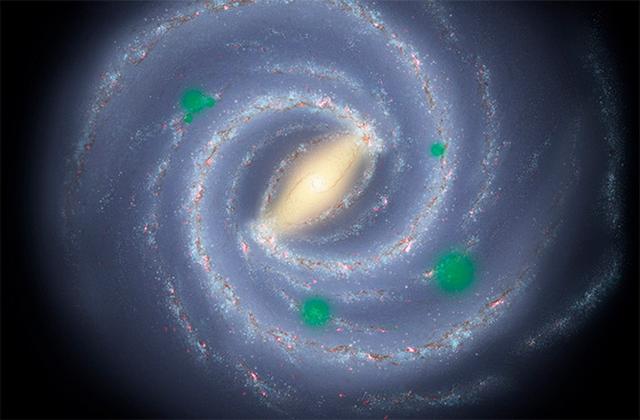 图中是艺术家描绘的银河系,其中半透明绿色“泡沫”区域是生命形式扩散至太空形成的“宇宙绿洲”。