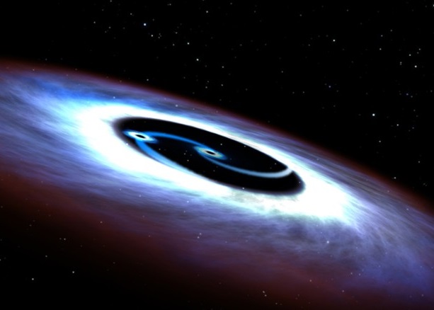 图为Mrk231星系双重黑洞的构想图