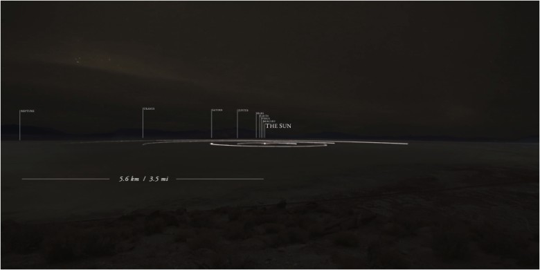 奥弗斯特里特驾车绕模型行驶,模拟行星运行情况。